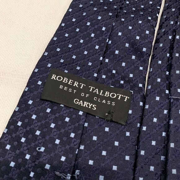 ROBERT TALBOTT Mens Silk Necktie Designer embroidered Geometric pattern blue GUC - Picture 6 of 10